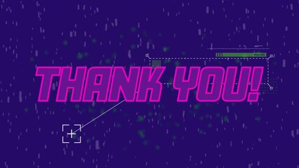 Thank you! text animation over digital rain and technical graphics background - Powered by Adobe