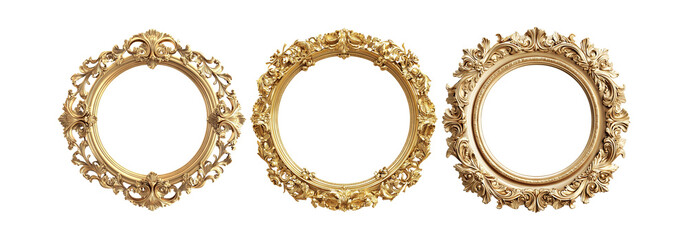 Vintage round frames set isolated on transparent background, antique round frames for decoration and design