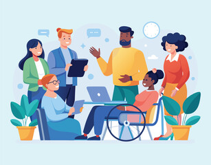 office workers at business meeting conference. vector illustration