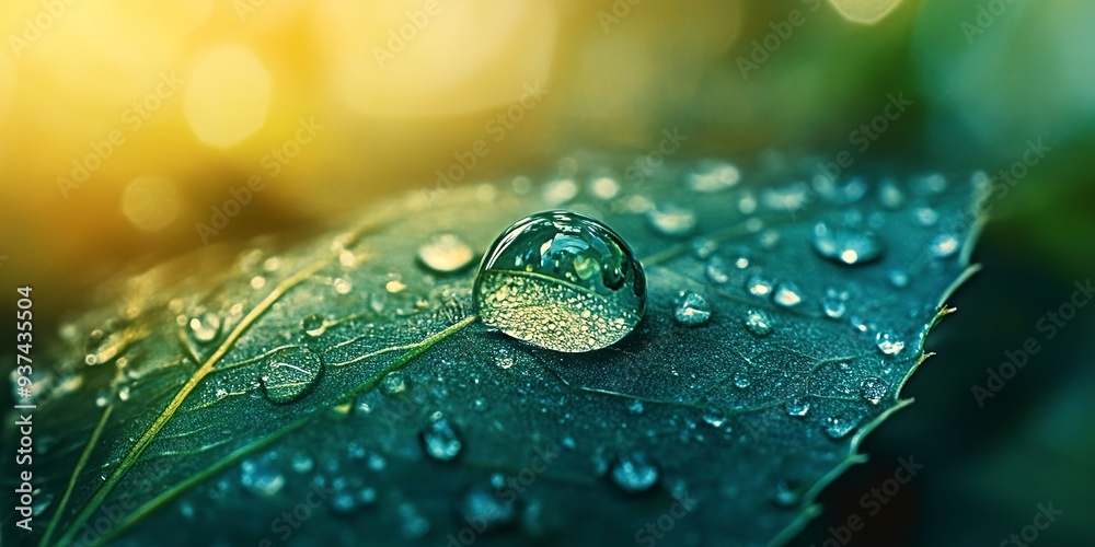 Canvas Prints high-resolution macro close-up of a dewdrop on a leaf, showcasing crystal clear details and providin