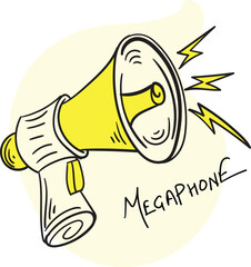 Hand-drawn illustration of megaphone speaker for news, promotion, announcement and  offer call out  