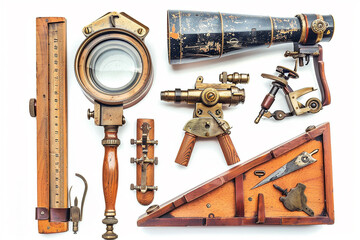 Navigational instruments compass, compass, ruler, protractor of ship captain. Travel, geography,...