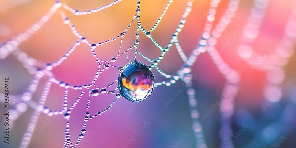 Wall mural high-resolution macro shot of a dewdrop on a spider web.