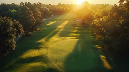 Obraz premium Breathtaking Golf Course at Sunset with Lush Fairways and Scenic Vistas