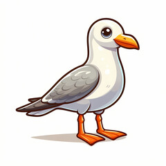 Fototapeta premium Cute Cartoon Gull with Orange Beak and Feet