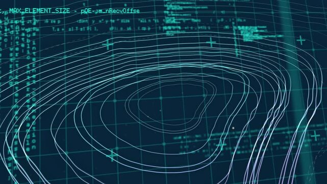 Topographic lines and contour animation over abstract blue and green background