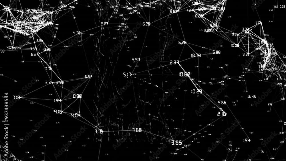 Poster network of interconnected nodes and data points, digital connectivity animation