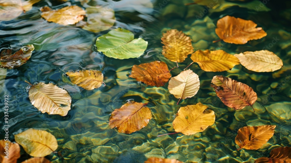 Sticker fallen leaves in water