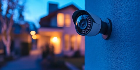 Advanced Home Security Camera Monitoring a Modern House at Night