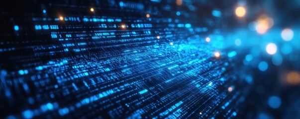 Abstract digital background with blue glowing lines and data, perfect for technology and futuristic concepts.
