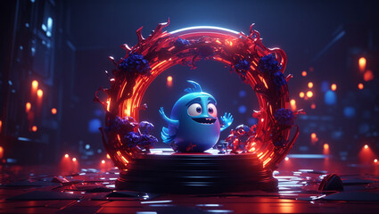 Fototapeta premium This image shows a glowing orb, a creature in a glass dome, and a candle in a dark, mystical setting.
