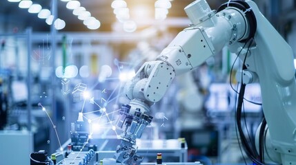 High-tech industrial environment in a smart factory featuring automation, robotics, and innovative manufacturing technology