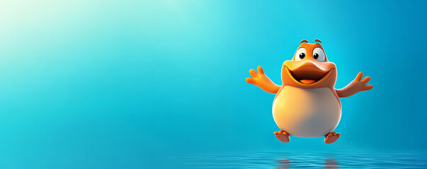 A cheerful cartoon frog character enjoying a bright blue background, radiating happiness and joy.