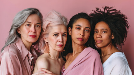 Obraz premium Four Diverse Women United for Breast Cancer Awareness 