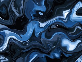 Fototapeta premium Abstract swirling blue and black pattern with fluid shapes and textures.
