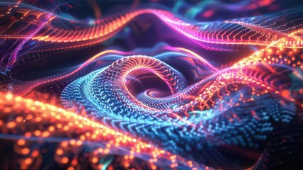 Obraz premium Flowing light paths creating intricate designs, organic and lively, neon colors, digital art