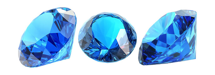 Blue gemstones set isolated on transparent background, shiny blue gems for decoration and jewelry