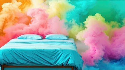 bed, there is a lot of colored smoke around