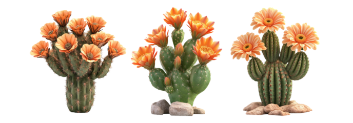 Cactus plants set isolated on transparent background, various cacti for decoration and nature