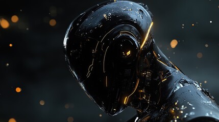 Futuristic Elegance: Stunning Black and Gold Android Poster for Modern Sports Interiors, Showcasing Intricate Circuitry and Dramatic Lighting in a Sleek Metallic Design