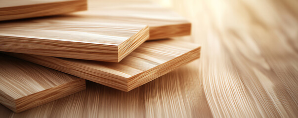 Close-up of stacked wooden planks showcasing natural grain and texture, ideal for construction or woodworking projects.