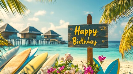 Maldives Beach A sign with "Happy Birthday"