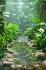 Fototapeta premium Tranquil Creek Flowing Through Lush Green Forest