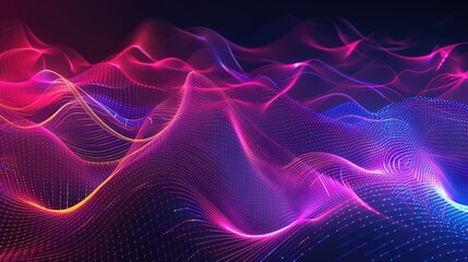 Obraz premium Abstract image featuring vibrant, multicolored wave lines on a dark background, representing flow and motion concepts.