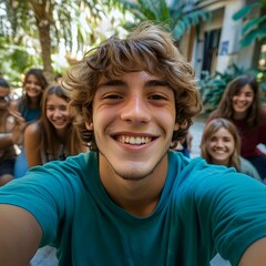 Fototapeta premium Group of Young People Taking a Selfie with Smiles