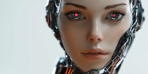 a humanoid robot's face, advanced design with lifelike features and expressive capabilities
