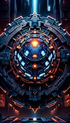 Obraz premium Cyberpunk Circular Mechanical Structure, Intricate Design