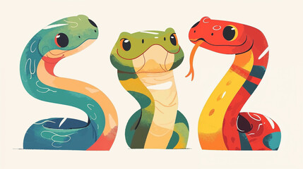 Obraz premium 三匹の可愛い仲良し蛇