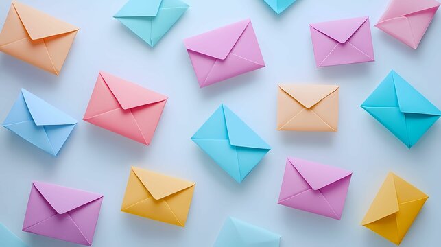 A vibrant array of colorful envelopes arranged on a light background, perfect for conveying messages or invitations.