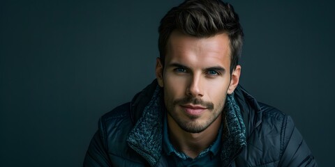 Obraz premium Portrait of a Handsome Young Man with Blue Eyes