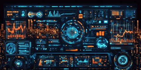 Fototapeta premium Detailed view of a smart city dashboard, IoT solutions managing traffic, utilities, and public services, integrated urban technology