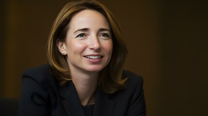 Fototapeta premium Portrait of a Smiling Woman in a Black Suit