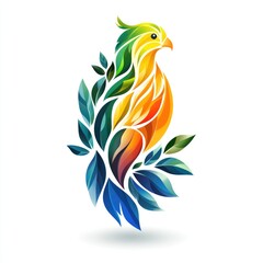 Obraz premium Colorful abstract representation of a bird with leaves, symbolizing nature and creativity