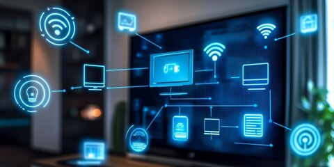 Fototapeta premium a smart home automation hub, multiple devices seamlessly connected, simplifying daily routines with IoT technology