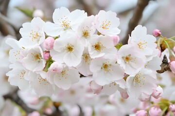 Obraz premium Close Up of White Cherry Blossoms in Bloom