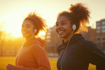 Young attractive couple running outside on sunny day