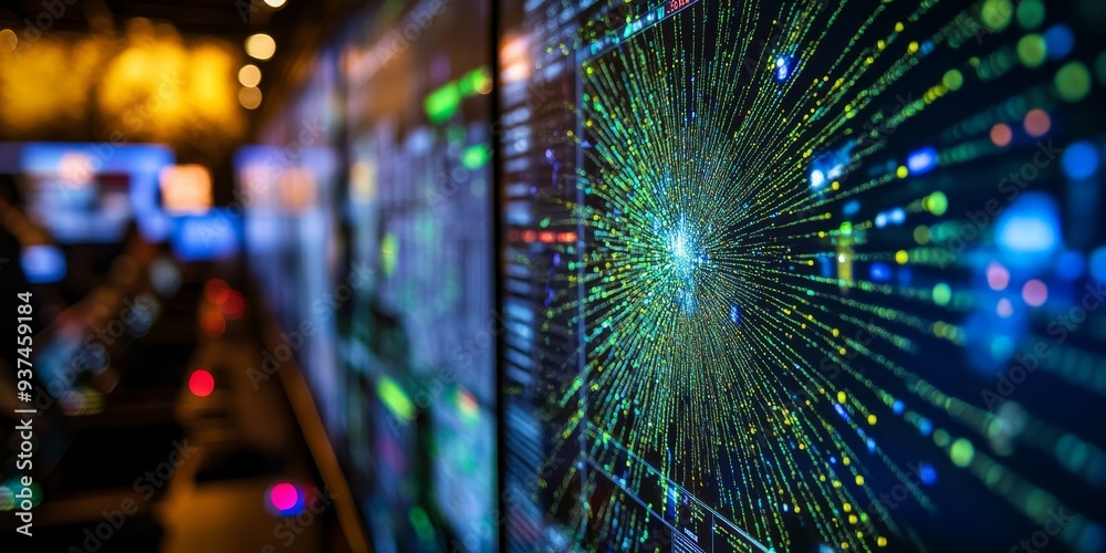 Aufkleber Detailed view of a DDoS attack simulation, network traffic spike and mitigation strategies on display, sophisticated cyber defense in action