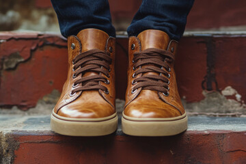 Brown leather shoes.