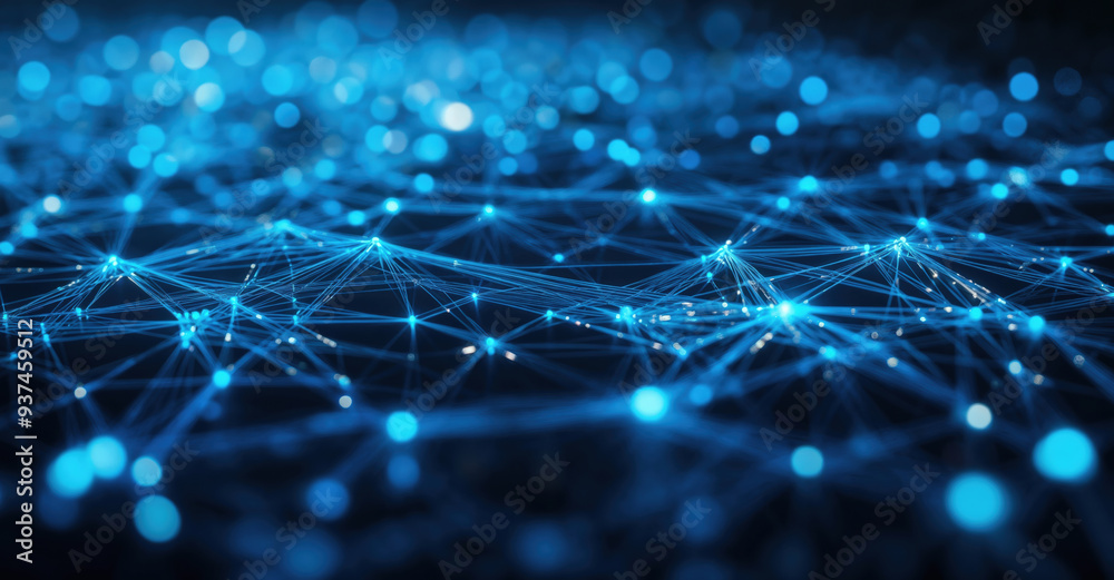 Leinwandbilder Interconnected network structure linking data points with lines concept of data transfer and global connectivity. High quality photo