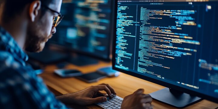 Detailed view of a secure coding environment, developers implementing security protocols, lines of code with encryption methods highlighted