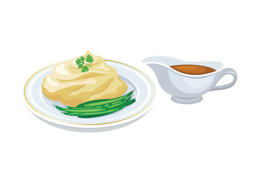 mashed potatoes, green beans, gravy on plate clip art preview