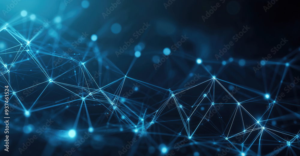 Poster Futuristic network structure connecting data points with lines in an abstract technological background. High quality photo