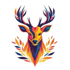 Naklejka premium Vibrant geometric deer illustration with floral elements