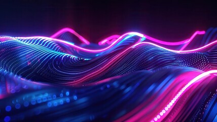 Organic neon waves creating abstract shapes, dynamic and contemporary, 3D render