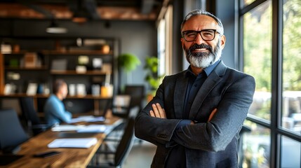 Fototapeta premium Confident Businessman Standing in Office with Arms Crossed