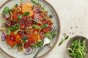 Fresh healthy tasty red blood orange salad
